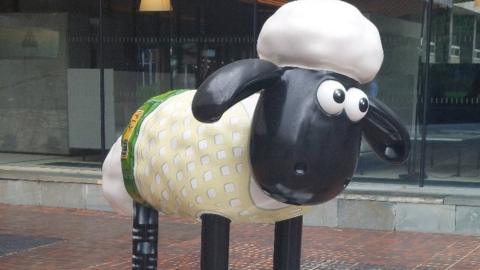 A giant Shaun the Sheep at the civic centre