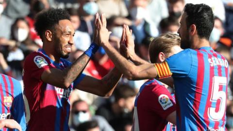 Pierre-Emerick Aubameyang celebrates for Barcelona