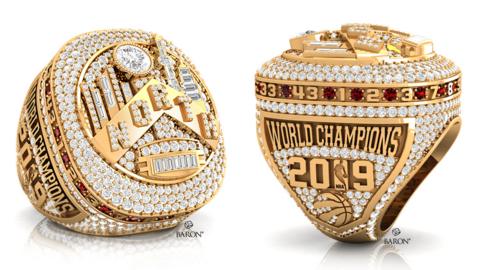 Close ups of the record-breaking Toronto Raptors championship rings