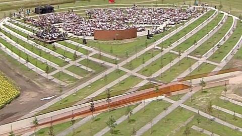 The memorial lies at the centre of a park where 298 trees have been planted