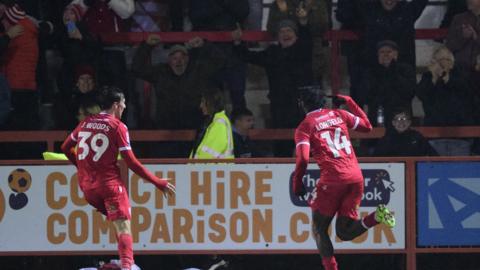 Accrington Stanley celebrate winner over Lincoln