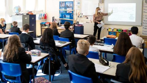 Pupils and a teacher in a classroom