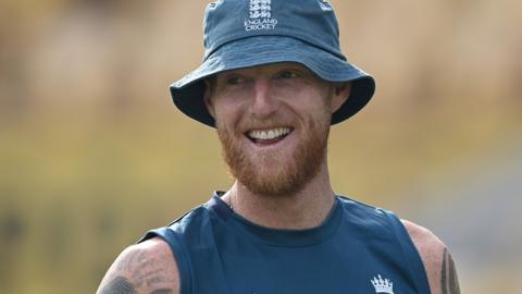 England captain Ben Stokes smiles during training
