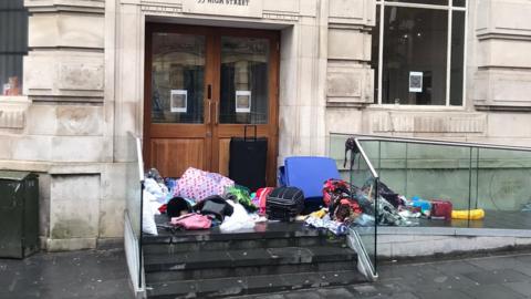 Rubbish left outside Newport Central Hotel which managers say was closed in last week