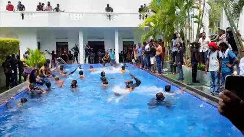 Protesters in the Sri Lankan president's pool