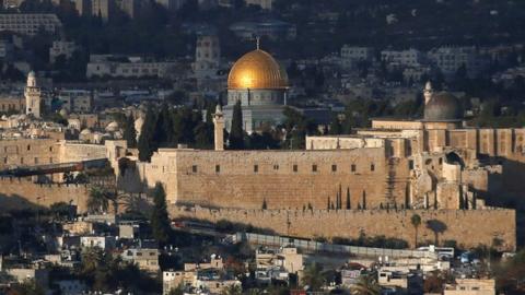 Jerusalem's Old City and the compound known to Muslims as Noble Sanctuary and to Jews as Temple Mount, 6 December 2017