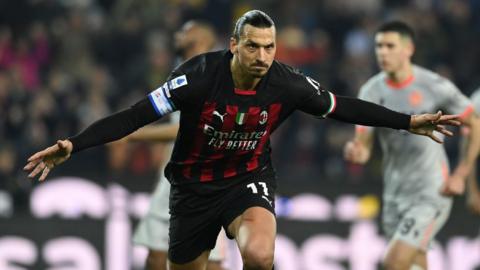 Zlatan Ibrahimovic celebrates a goal for AC Milan