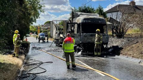 Burned out lorry