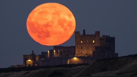 Blue supermoon, Bamburgh Castle