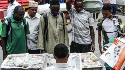 People in Tanzania not social distancing in the street