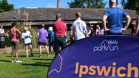 The briefing at the start of Parkrun at Ipswich