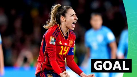 Olga Carmona celebrates scoring Spain's opening goal in World Cup final