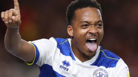 Chris Willock celebrates QPR's third goal at Middlesbrough