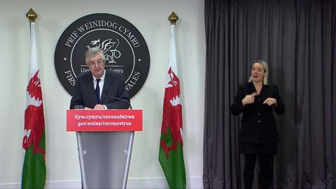 First Minister Mark Drakeford delivers the press briefing