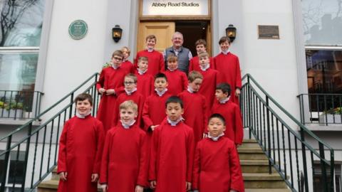 Winchester choristers at Abbey Road