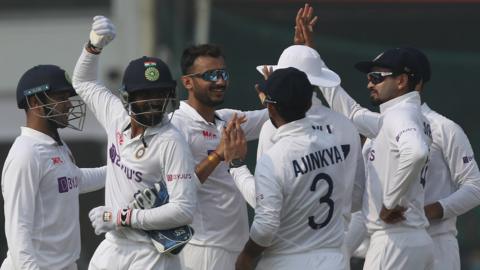 Axar Patel and India celebrate wicket against New Zealand