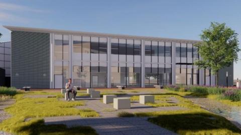 Artist impression of new aeronautical engineering building for Leicester College Abbey Park Campus