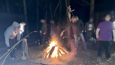 An illegal gathering in Aylestone Meadows, in Leicester, during lockdown