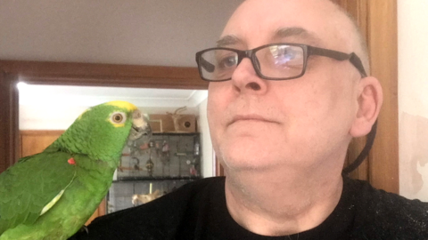 Freddie the parrot and Steve Wood