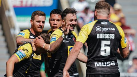 Salford celebrate a try