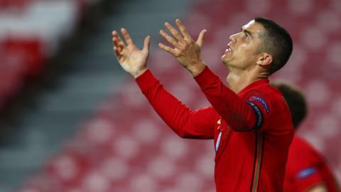 Cristiano Ronaldo reacts during a Portugal game