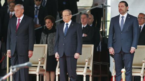 Prime Minister Saad Hariri,President Michel Aoun and House Speaker Nabih Berri