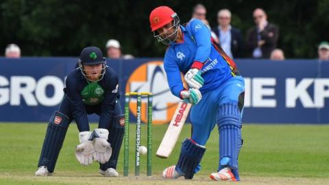 Afghan batsman Dawlat Zadran plays a shot