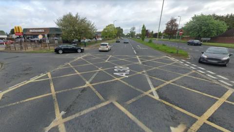 A Google Street View screen grab of the junction near McDonald's on the A38 in Gloucester