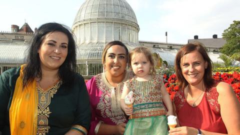 Zoreena Ahmed (left) and Nazeeta Ahmed celebrate the launch of the first ever Belfast Eid Festival with Amira Ahmed and the Housing Executive’s Race Relations Officer Sylwia McAvoy (right)