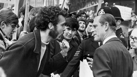 Student demonstrator with Prince Philip at University of Salford 1968