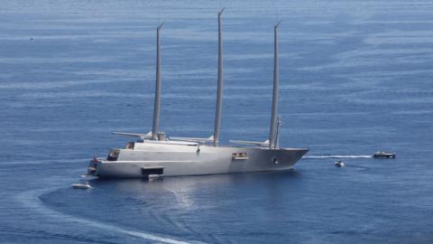 Sailing yacht "A" which features a wall made of stingray hides