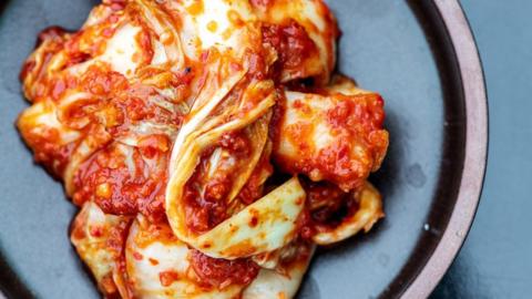 An image of kimchi on a plate, taken on Tuesday, September 22, 2020 in Los Angeles, California, USA