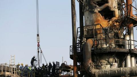 Damaged oil facilities at Abqaiq in Saudi Arabia