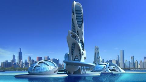 Futuristic city on water