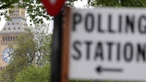 Polling station sign in front of Big Ben