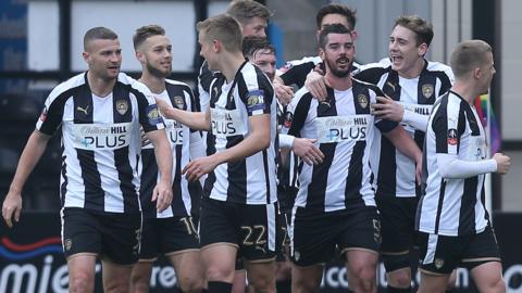 Notts County defender Richard Duffy (third from right) broke the deadlock on 31 minutes