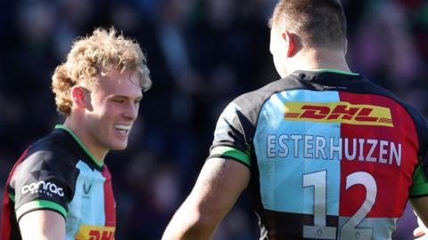 Louis Lynagh and Andre Esterhuizen, of Harlequins