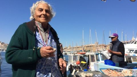 Eighty-five year old Anna at Marseille fish market