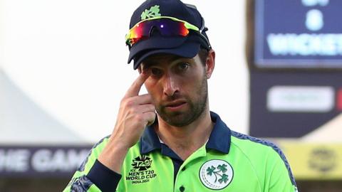 Ireland captain Andrew Balbirnie walks off the field after the surprise defeat by Namibia which ended his team's hopes at the T20 World Cup in October