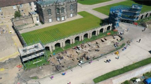 Aerial view of an excavation at the castle