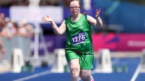 Grace Kavanagh of Ireland competing in the women's 50m semi-final in the Special Olympics