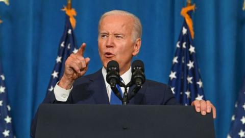 US President Joe Biden speaks in Washington DC