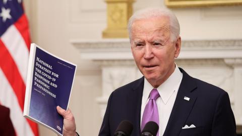President Joe Biden speaks about his administration"s plans to fight the coronavirus disease (COVID-19) pandemic during a COVID-19 response event at the White House in Washington, U.S., January 21, 2021.