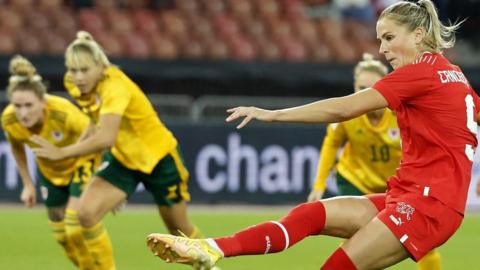 Switzerland's Ana-Maria Crnogorevic misses a penalty kick