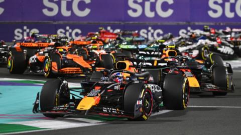 Max Verstappen leads in the early stages of the Saudi Arabian Grand Prix