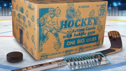 Box of hockey cards sold at auction