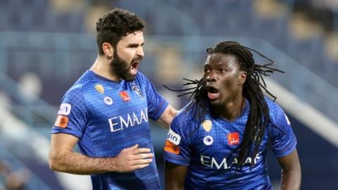 Bafetimbi Gomis celebrates after scoring for Al Hilal