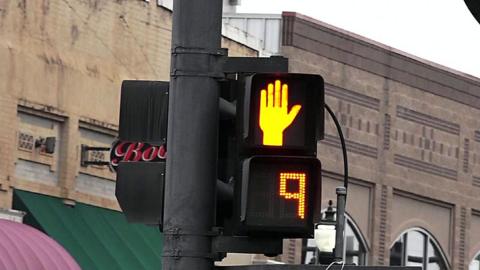 A pedestrian crossing light