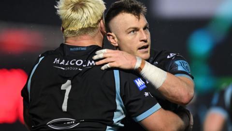 Glasgow Warriors try scorer Jack Dempsey celebrates