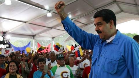 President of Venezuela, Nicolas Maduro, speaking to supporters in Caracas, Venezuela, on 25 July 2017.